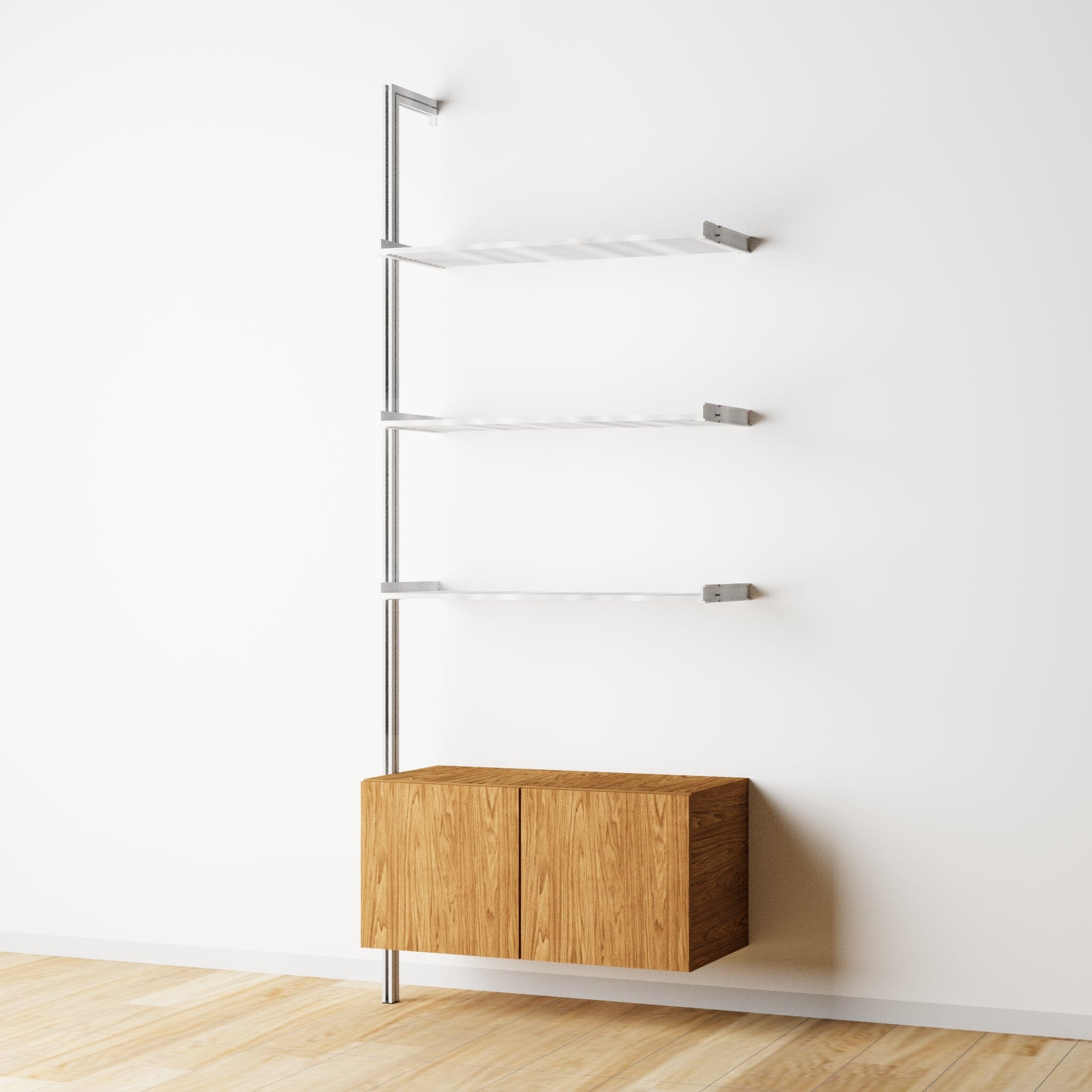 Modular Shelving Units - Aluminum Shelves + Wood Cabinets