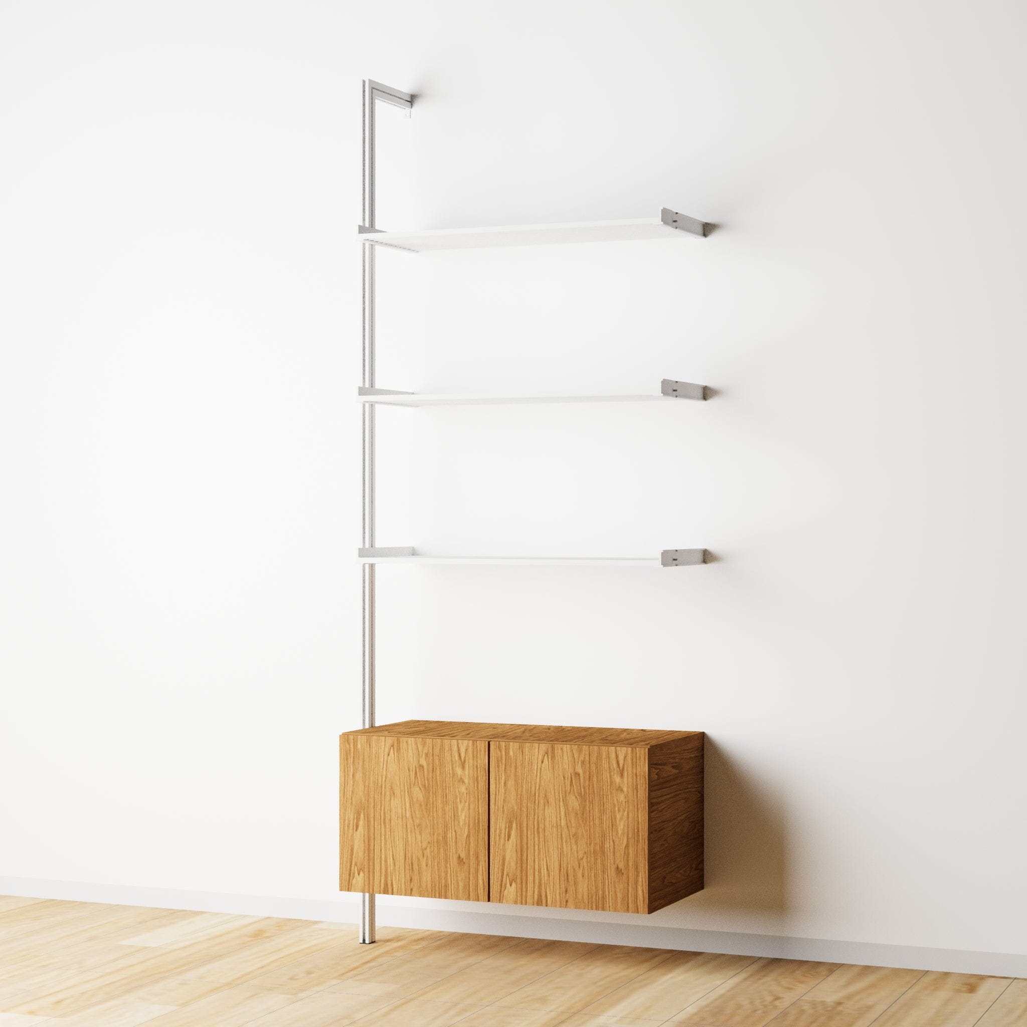 Modular Shelving Units - Aluminum Shelves + Wood Cabinets