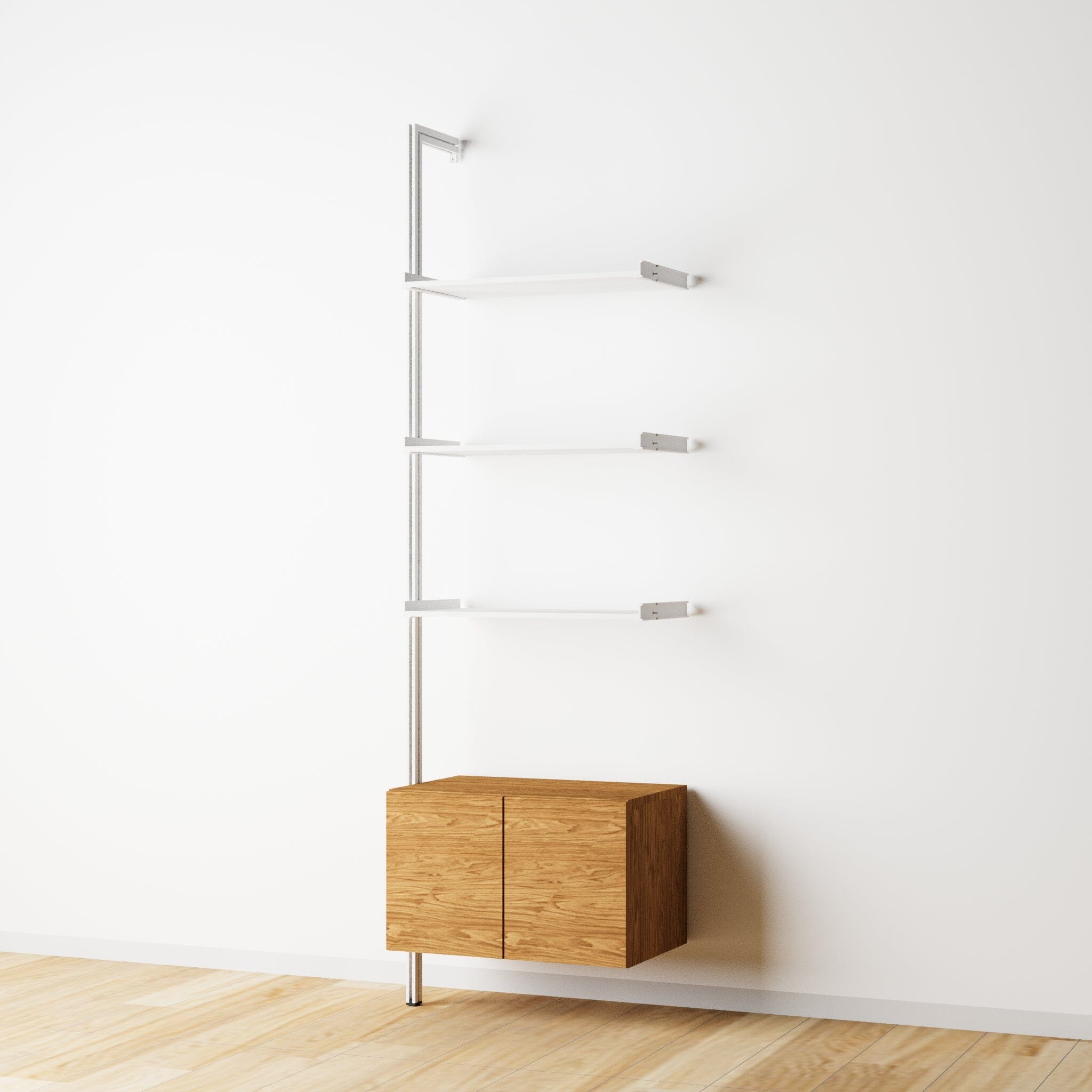 Modular Shelving Units - Aluminum Shelves + Wood Cabinets