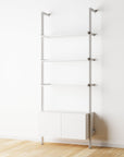 Modular Shelving Units - Aluminum Shelves + Wood Cabinets