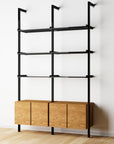 Modular Shelving Units - Aluminum Shelves + Wood Cabinets