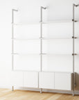 Modular Shelving Units - Aluminum Shelves + Wood Cabinets