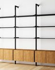 Modular Shelving Units - Aluminum Shelves + Wood Cabinets