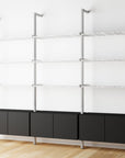 Modular Shelving Units - Aluminum Shelves + Wood Cabinets