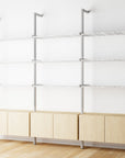 Modular Shelving Units - Aluminum Shelves + Wood Cabinets