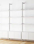 Modular Shelving Units - Aluminum Shelves + Wood Cabinets