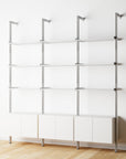 Modular Shelving Units - Aluminum Shelves + Wood Cabinets