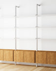 Modular Shelving Units - Aluminum Shelves + Wood Cabinets
