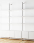 Modular Shelving Units - Aluminum Shelves + Wood Cabinets