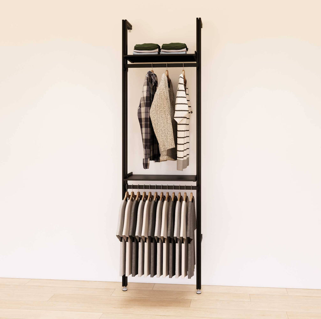 Retail Display Shelving with 2 Shelves + 2 Hanger Bars – Modern Shelving