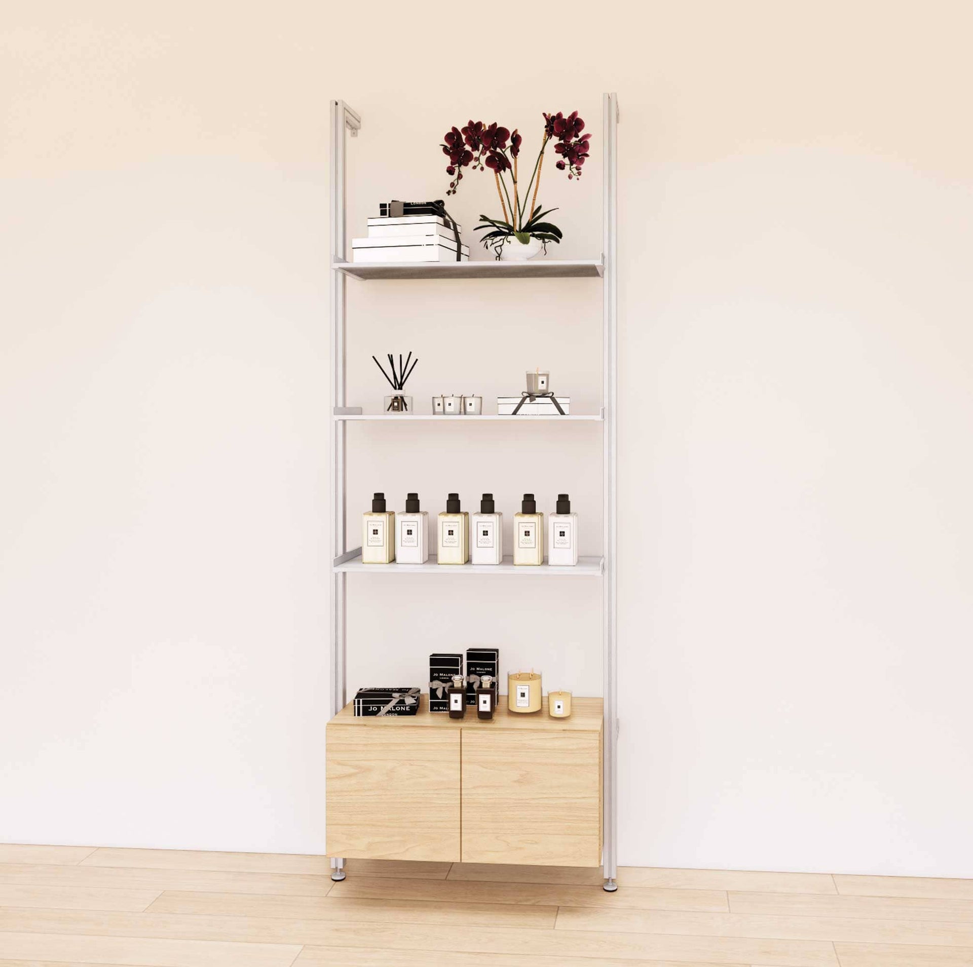 Retail Display Shelving with Base Cabinets – Modern Shelving