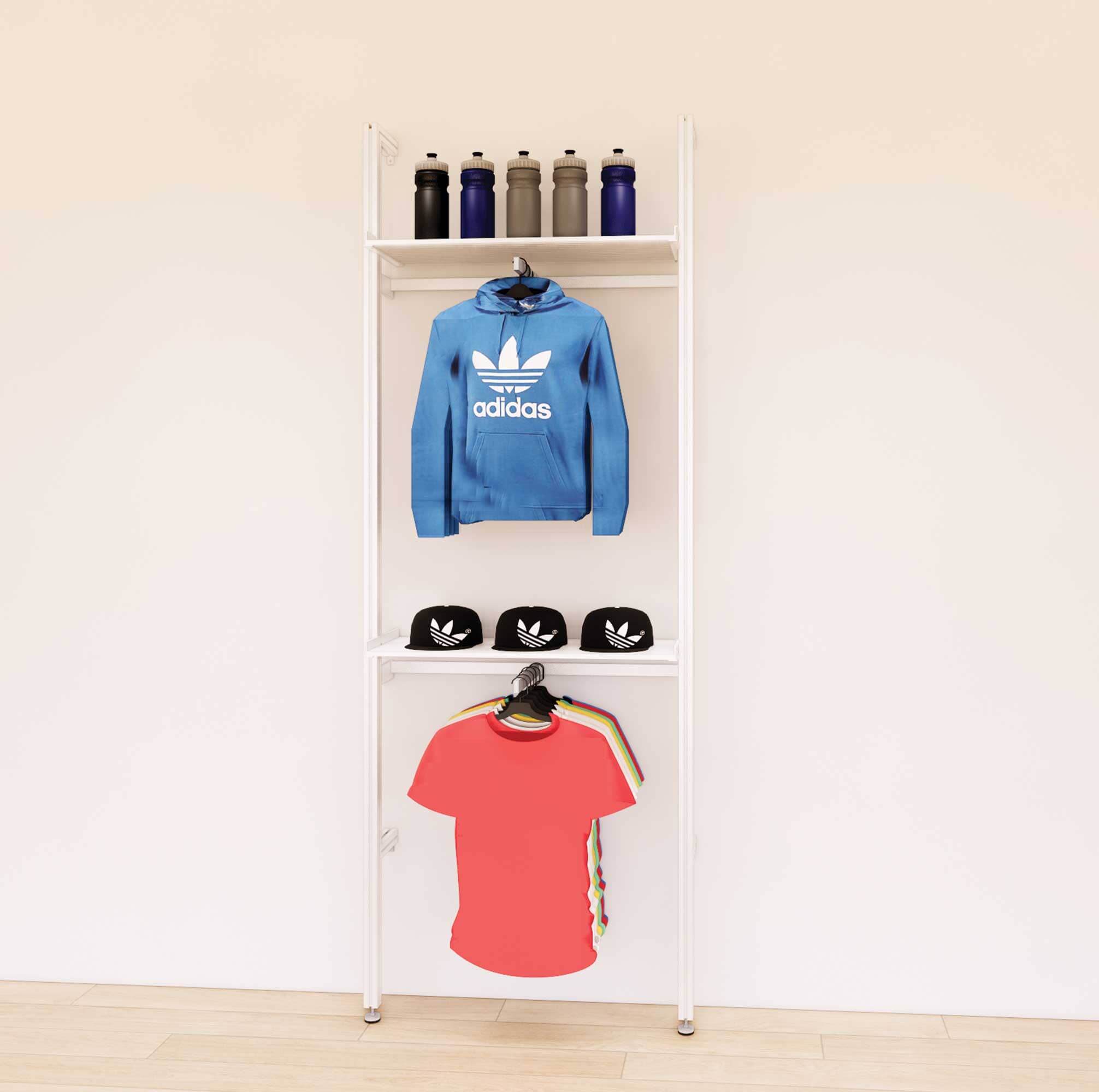 Retail Display Shelving Units with Front Hanging Hangers + Shelves