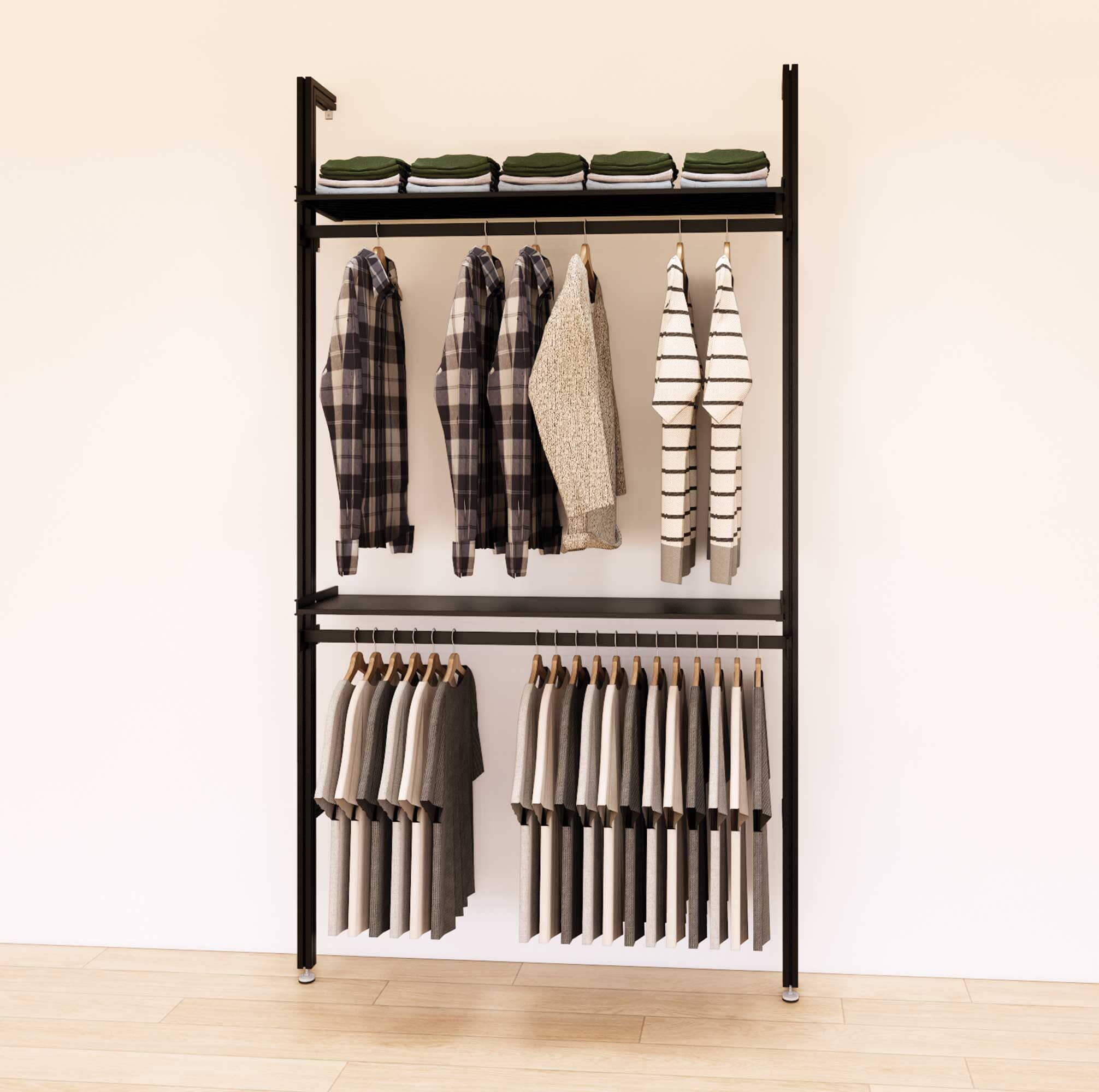 Retail Display Shelving with 2 Shelves + 2 Hanger Bars