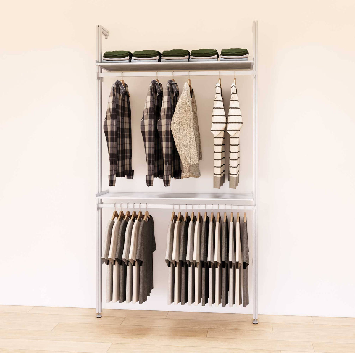 Retail Display Shelving with 2 Shelves + 2 Hanger Bars – Modern Shelving